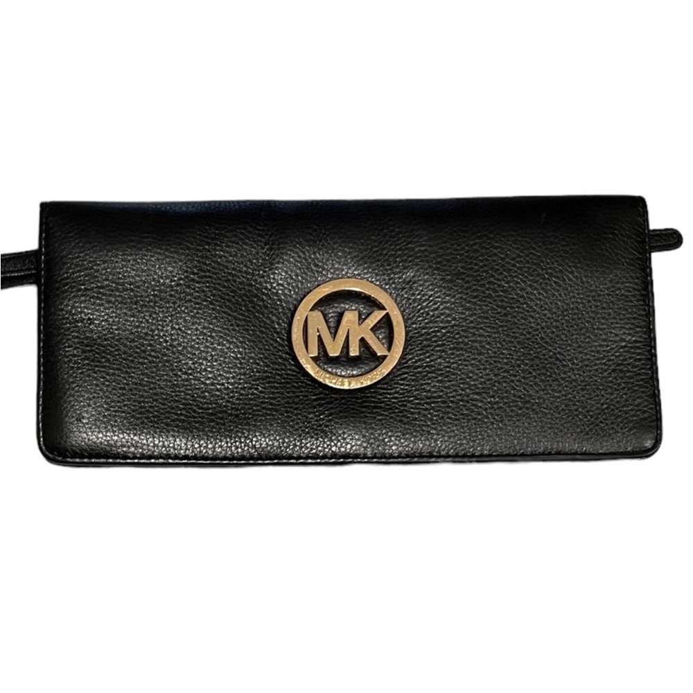 Michael Kors Black Clutch with Gold Logo